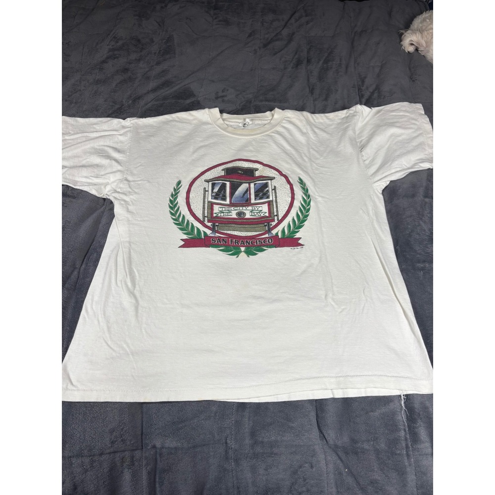 Vintage 1995 San Francisco Cable Car T Shirt White Single Stitch Mens XL Hanes